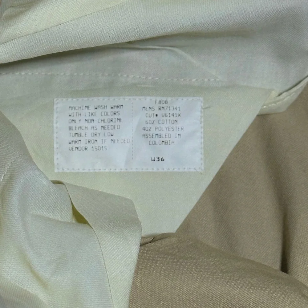 LL Bean Pleated Chino Pants W36 Classic Khaki Cotton Blend Twill Trousers vtg